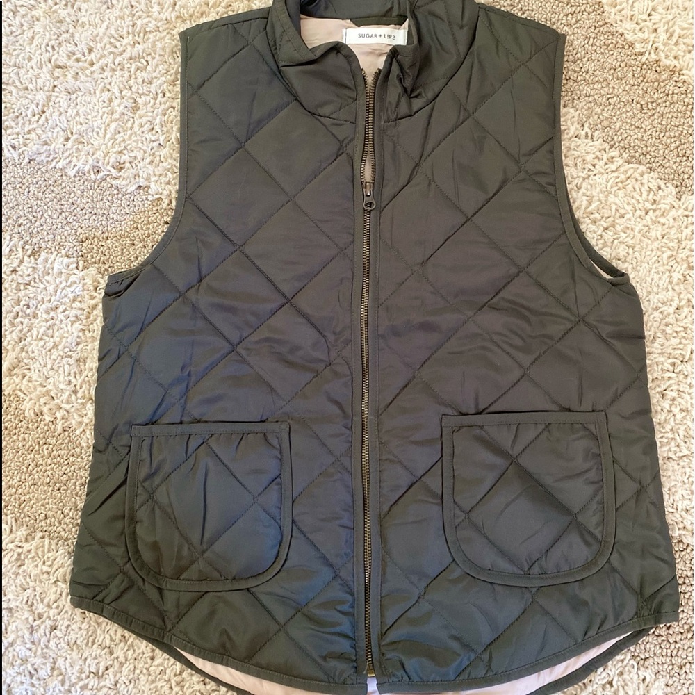 QUILTED PUFFER VEST- OLIVE, NWOT!